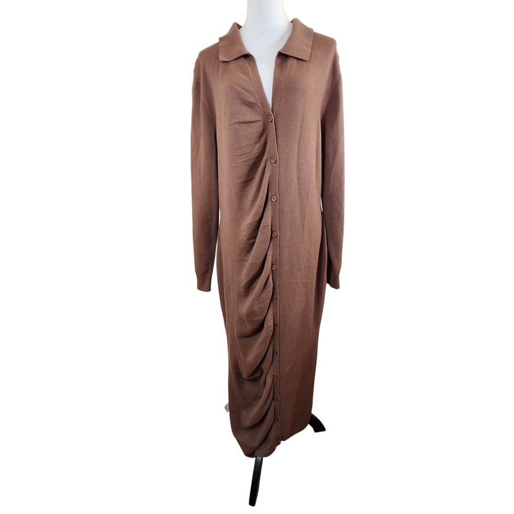 PrettyLittleThing Maternity XL Brown‎ Button Front Knit Maxi Dress Collared